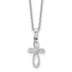 Sterling Silver RH Plated White Ice Diamond Cross w/2IN EXT Necklace