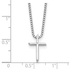 Sterling Silver RH Plated White Ice 1/2 pt. Diamond Cross w/2IN EXT Necklac