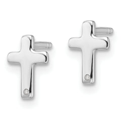 Sterling Silver RH Plated White Ice .01ct. Diamond Cross Post Earrings