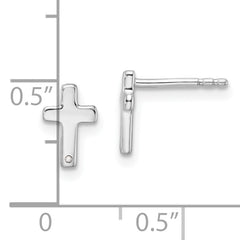 Sterling Silver RH Plated White Ice .01ct. Diamond Cross Post Earrings