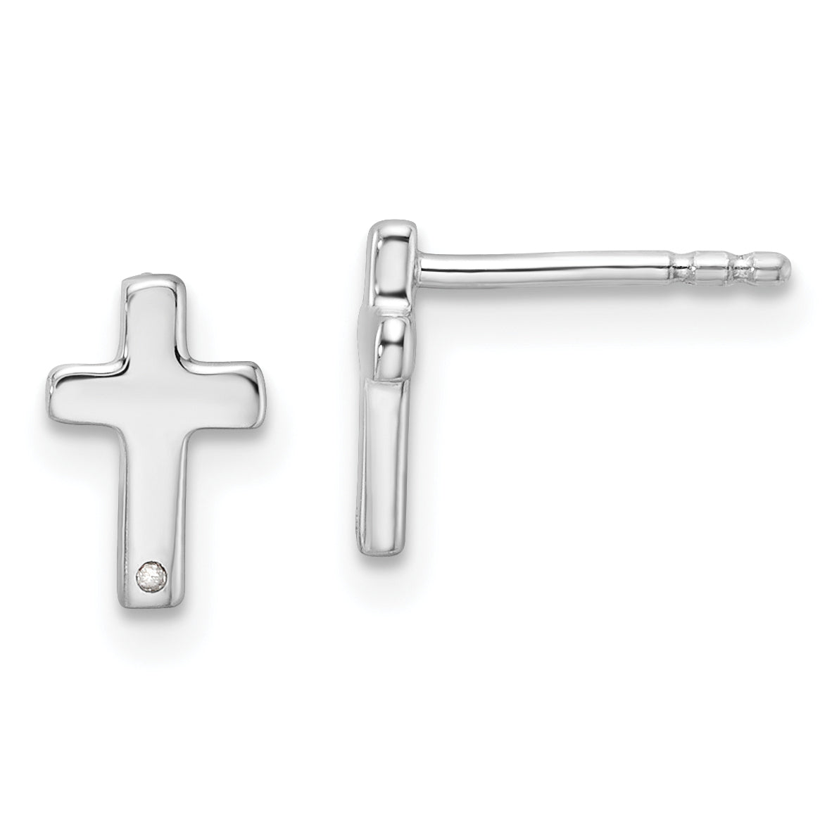 Sterling Silver RH Plated White Ice .01ct. Diamond Cross Post Earrings