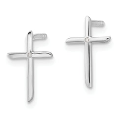 Sterling Silver RH Plated White Ice .01ct. Diamond Cross Post Earrings