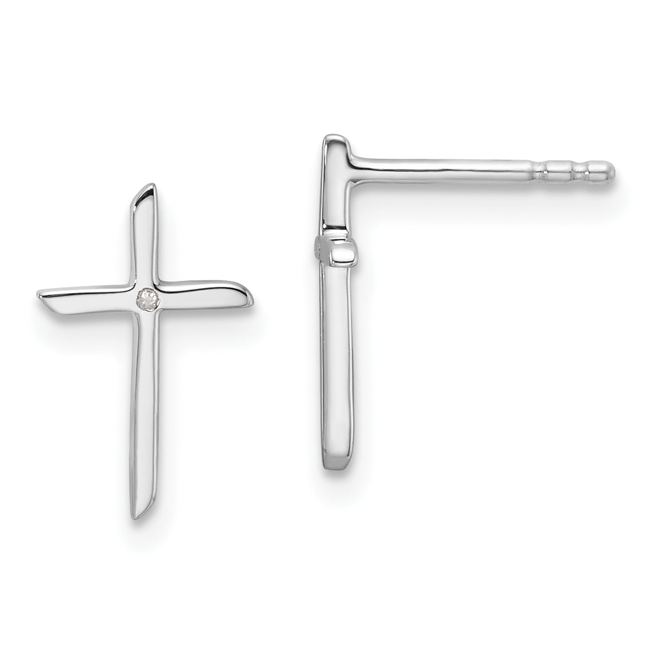 Sterling Silver RH Plated White Ice .01ct. Diamond Cross Post Earrings