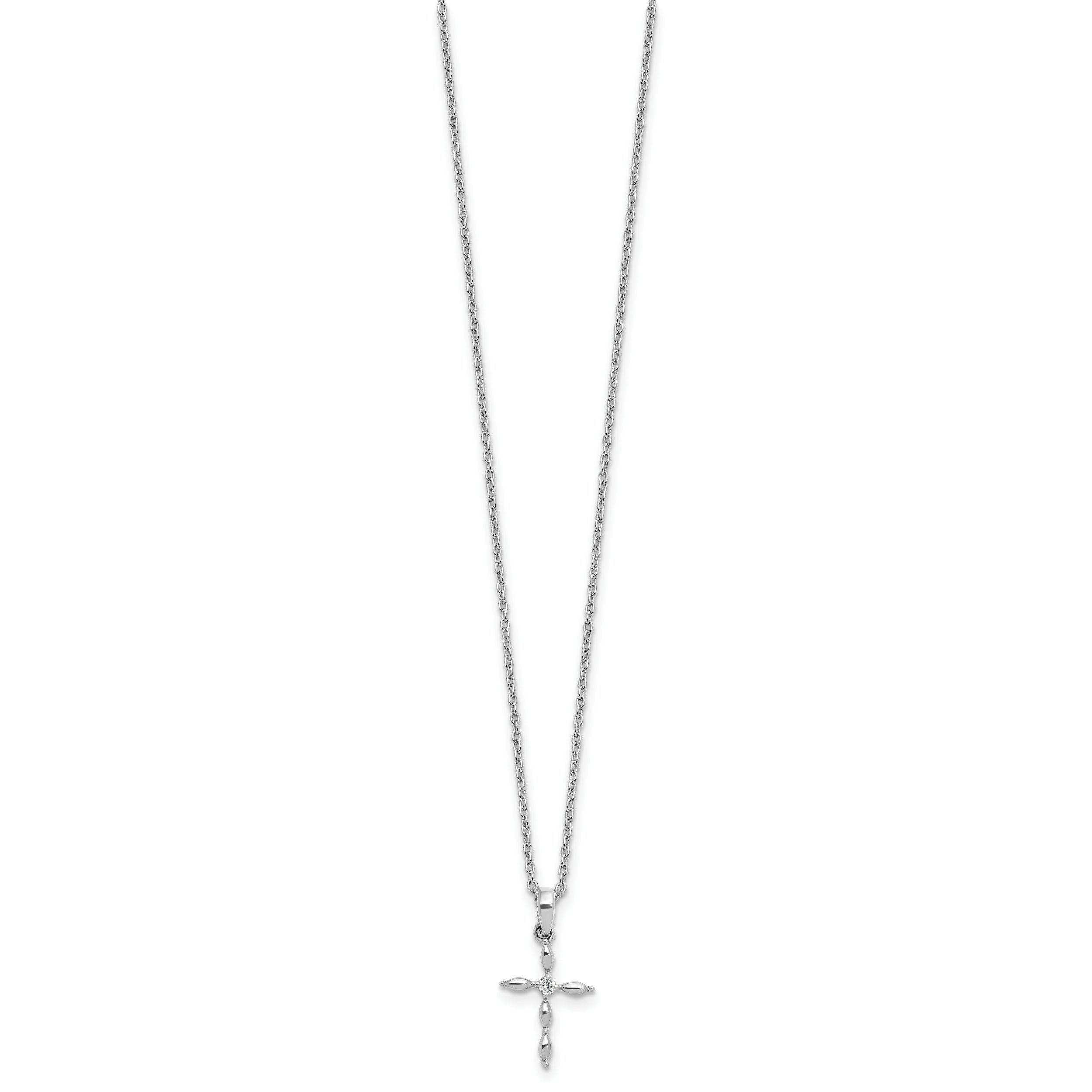 Sterling Silver RH Plated White Ice Diamond Cross w/2IN EXT Necklace