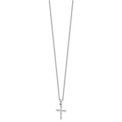 Sterling Silver RH Plated White Ice Diamond Cross w/2IN EXT Necklace