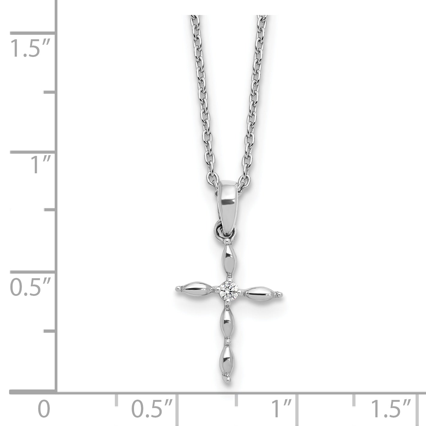 Sterling Silver RH Plated White Ice Diamond Cross w/2IN EXT Necklace