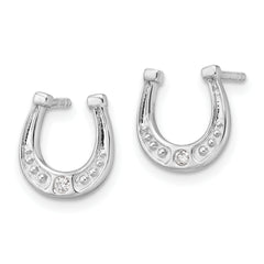 SS RH Plated White Ice .03ct. Diamond Horseshoe Post Earrings