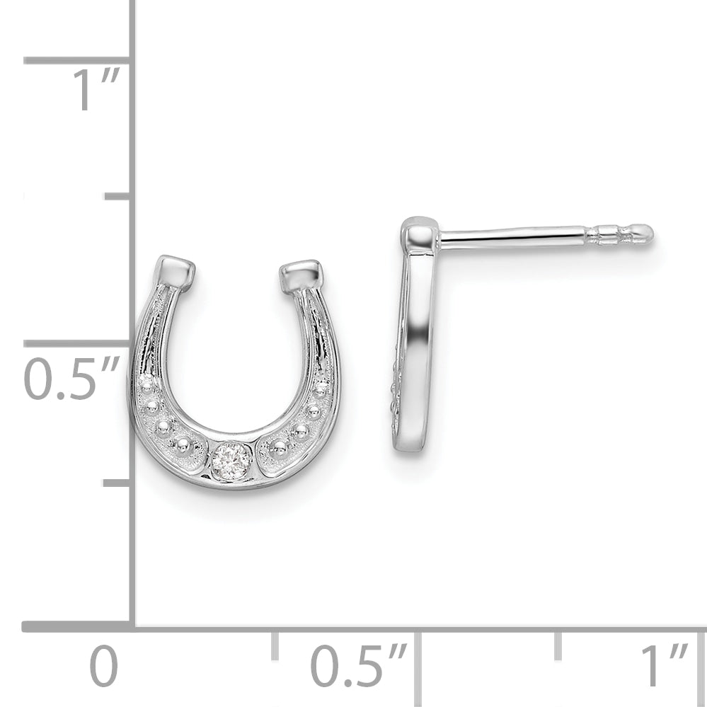 SS RH Plated White Ice .03ct. Diamond Horseshoe Post Earrings