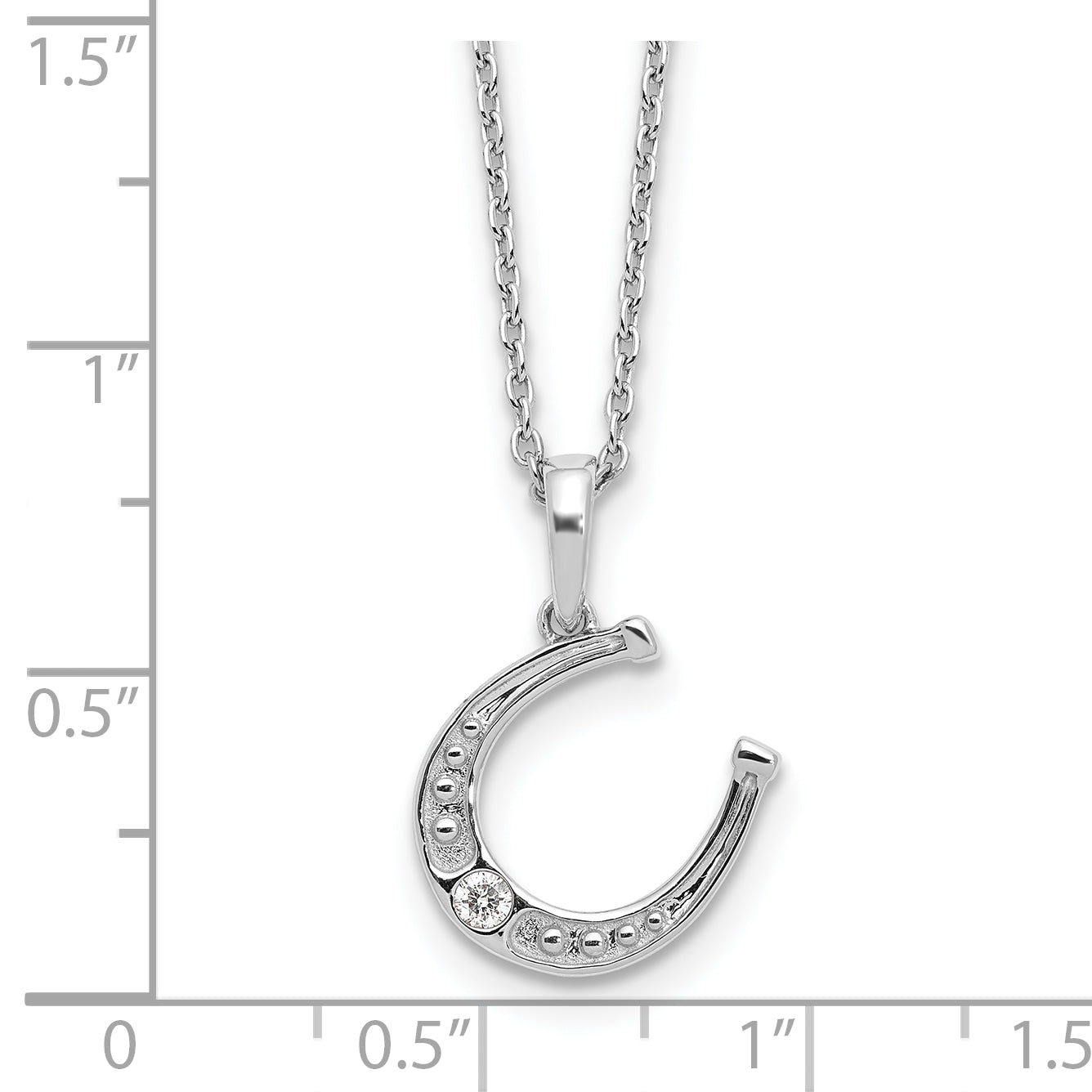 Sterling Silver RH Plated White Ice .03ct. Dia. Horseshoe w/2IN EXT Necklac