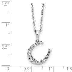 Sterling Silver RH Plated White Ice .03ct. Dia. Horseshoe w/2IN EXT Necklac