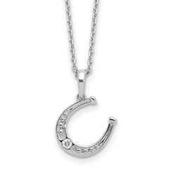 Sterling Silver RH Plated White Ice .03ct. Dia. Horseshoe w/2IN EXT Necklac