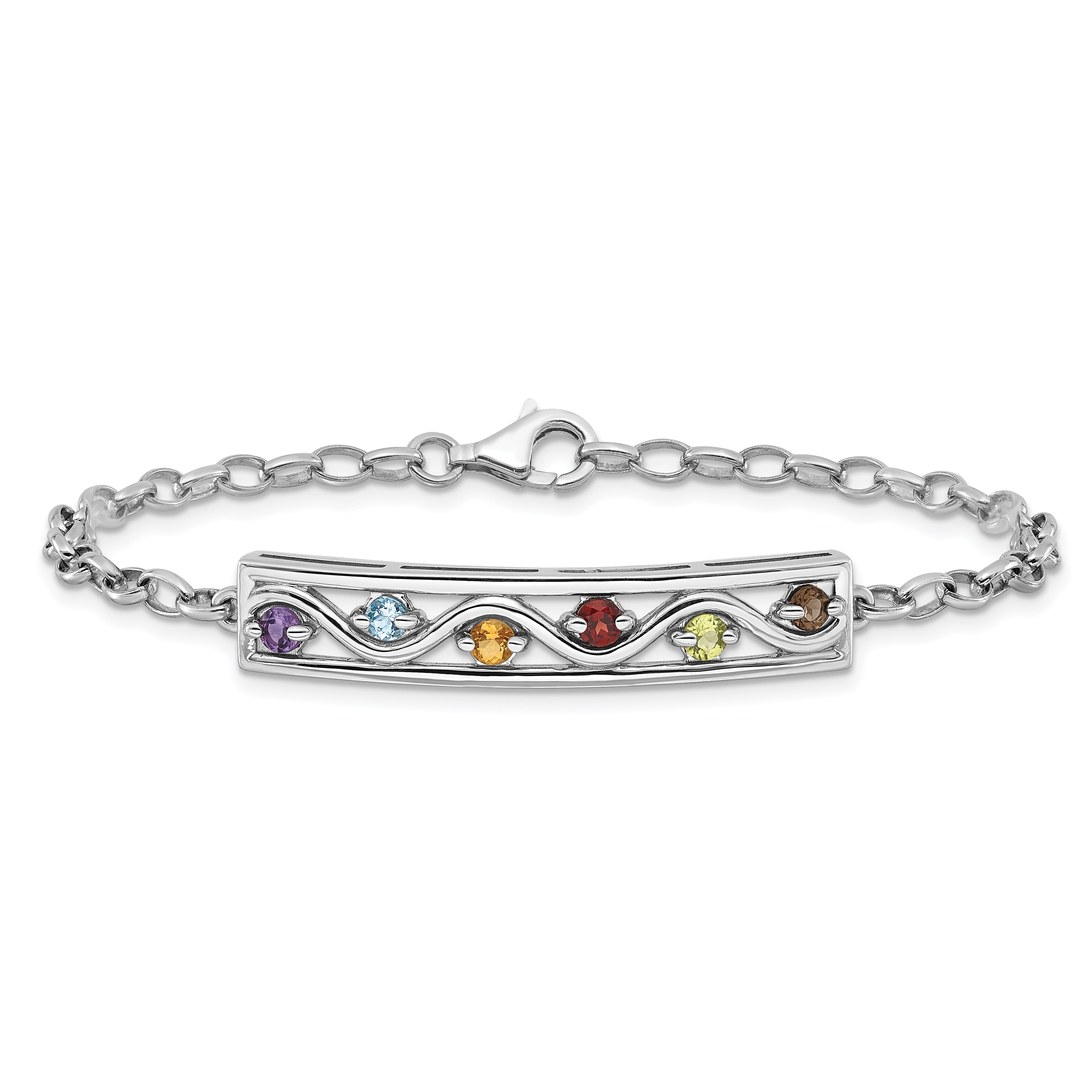 Sterling Silver Rhodium-plated Rainbow Multi Gemstone 7.5in Bracelet