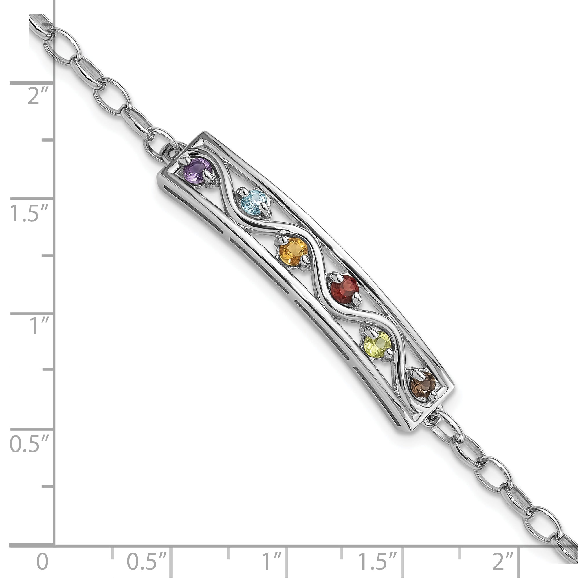 Sterling Silver Rhodium-plated Rainbow Multi Gemstone 7.5in Bracelet