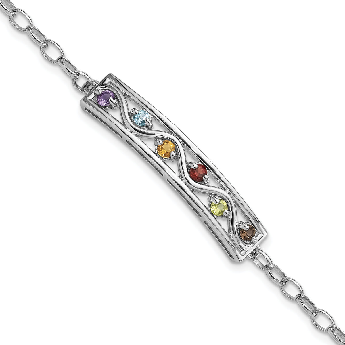 Sterling Silver Rhodium-plated Rainbow Multi Gemstone 7.5in Bracelet