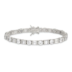 Sterling Silver Rhodium-plated Baguette and Round CZ Bracelet