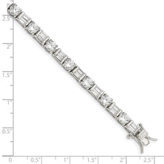 Sterling Silver Rhodium-plated Baguette and Round CZ Bracelet