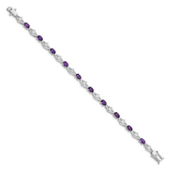 Sterling Silver Rhodium-plated Amethyst & CZ Bracelet