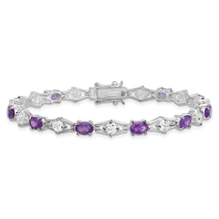 Sterling Silver Rhodium-plated Amethyst & CZ Bracelet