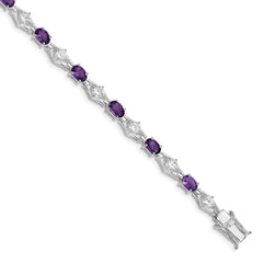 Sterling Silver Rhodium-plated Amethyst & CZ Bracelet