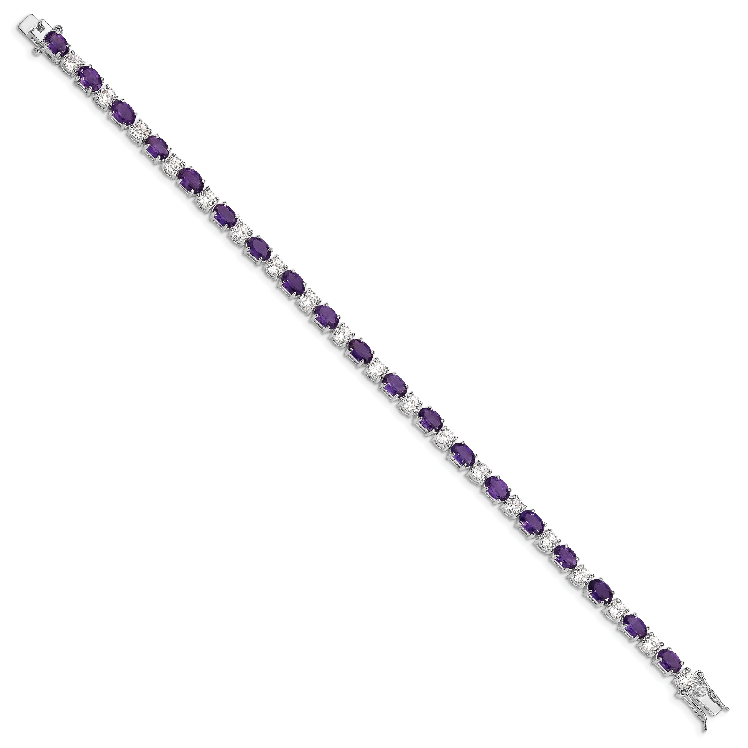 Sterling Silver Rhodium-plated Amethyst & CZ Bracelet