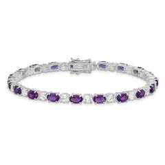 Sterling Silver Rhodium-plated Amethyst & CZ Bracelet