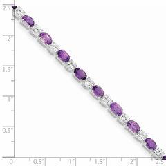 Sterling Silver Rhodium-plated Amethyst & CZ Bracelet