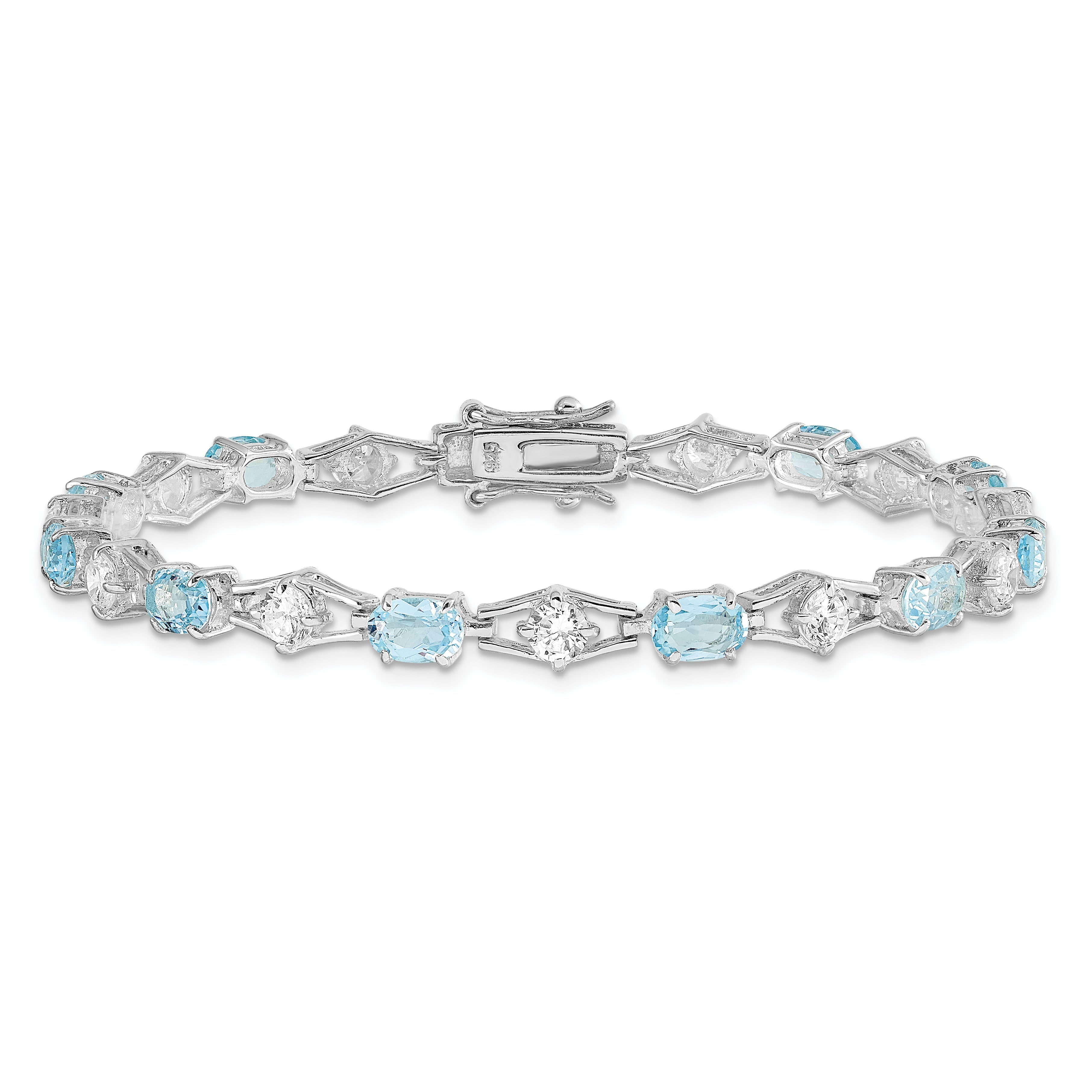 Sterling Silver Rhodium-plated Blue Topaz & CZ Bracelet