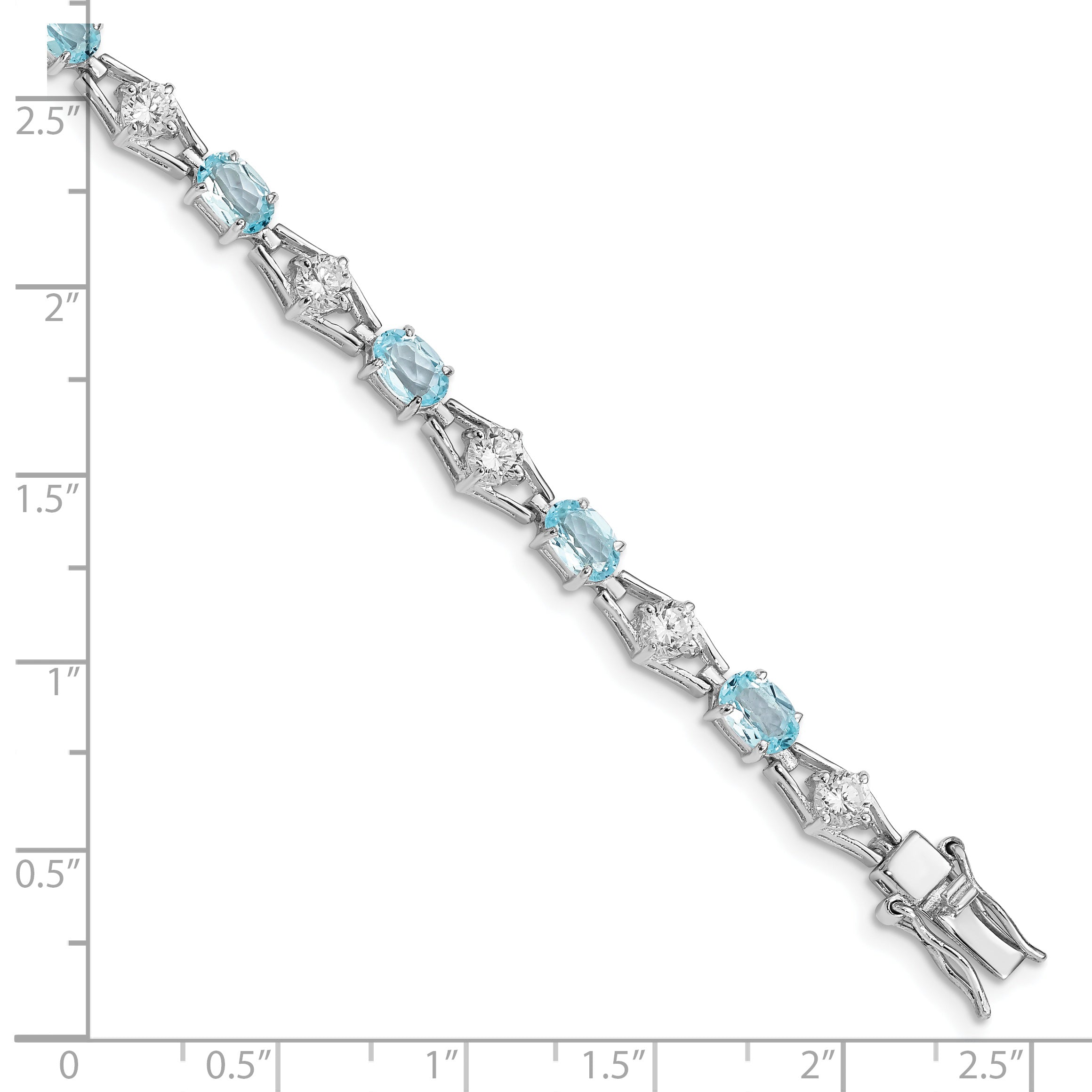 Sterling Silver Rhodium-plated Blue Topaz & CZ Bracelet