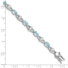 Sterling Silver Rhodium-plated Blue Topaz & CZ Bracelet