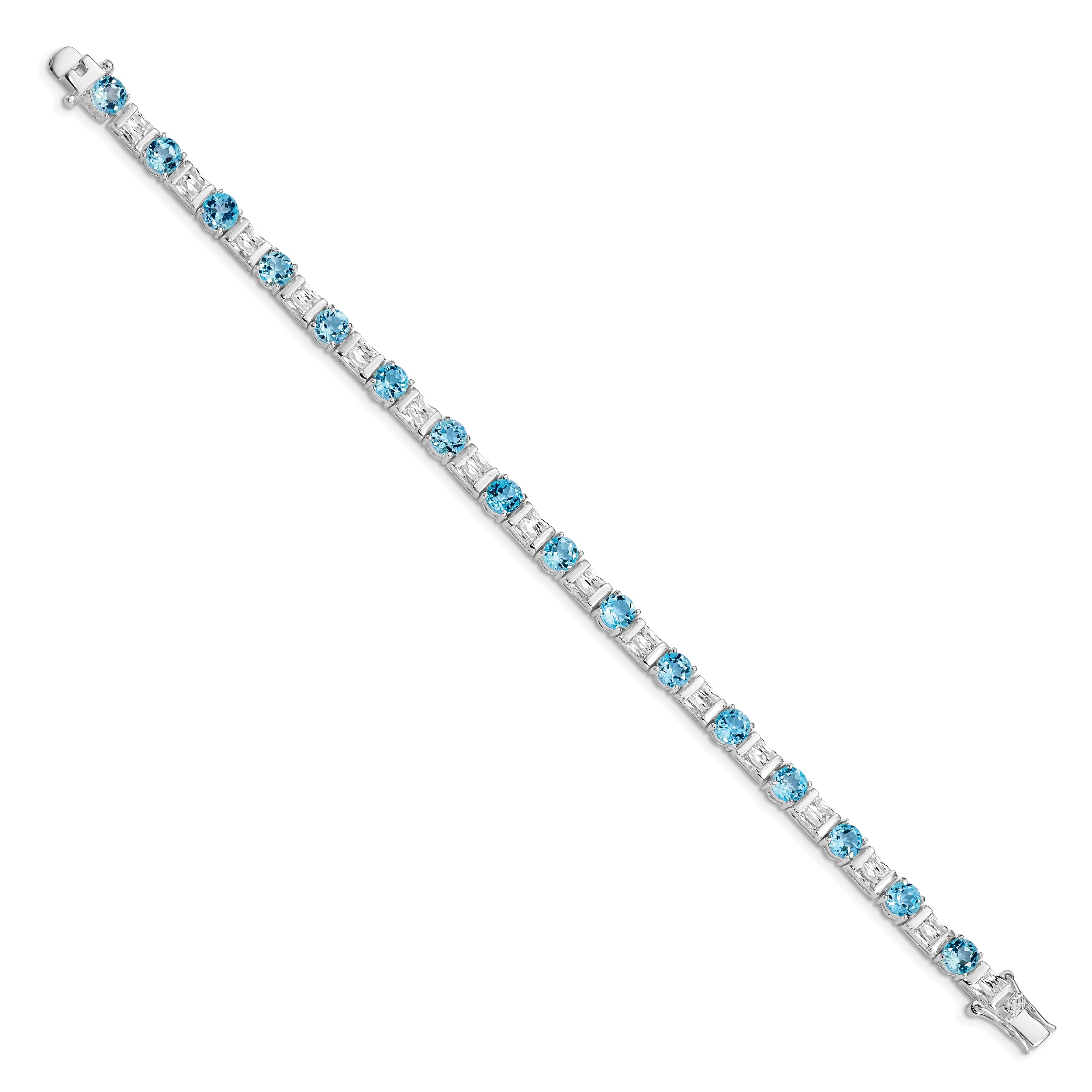 Sterling Silver Rhodium-plated BlueTopaz and CZ Bracelet