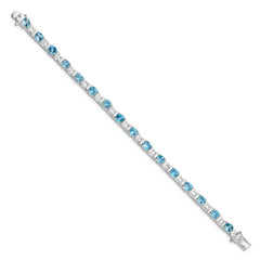 Sterling Silver Rhodium-plated BlueTopaz and CZ Bracelet