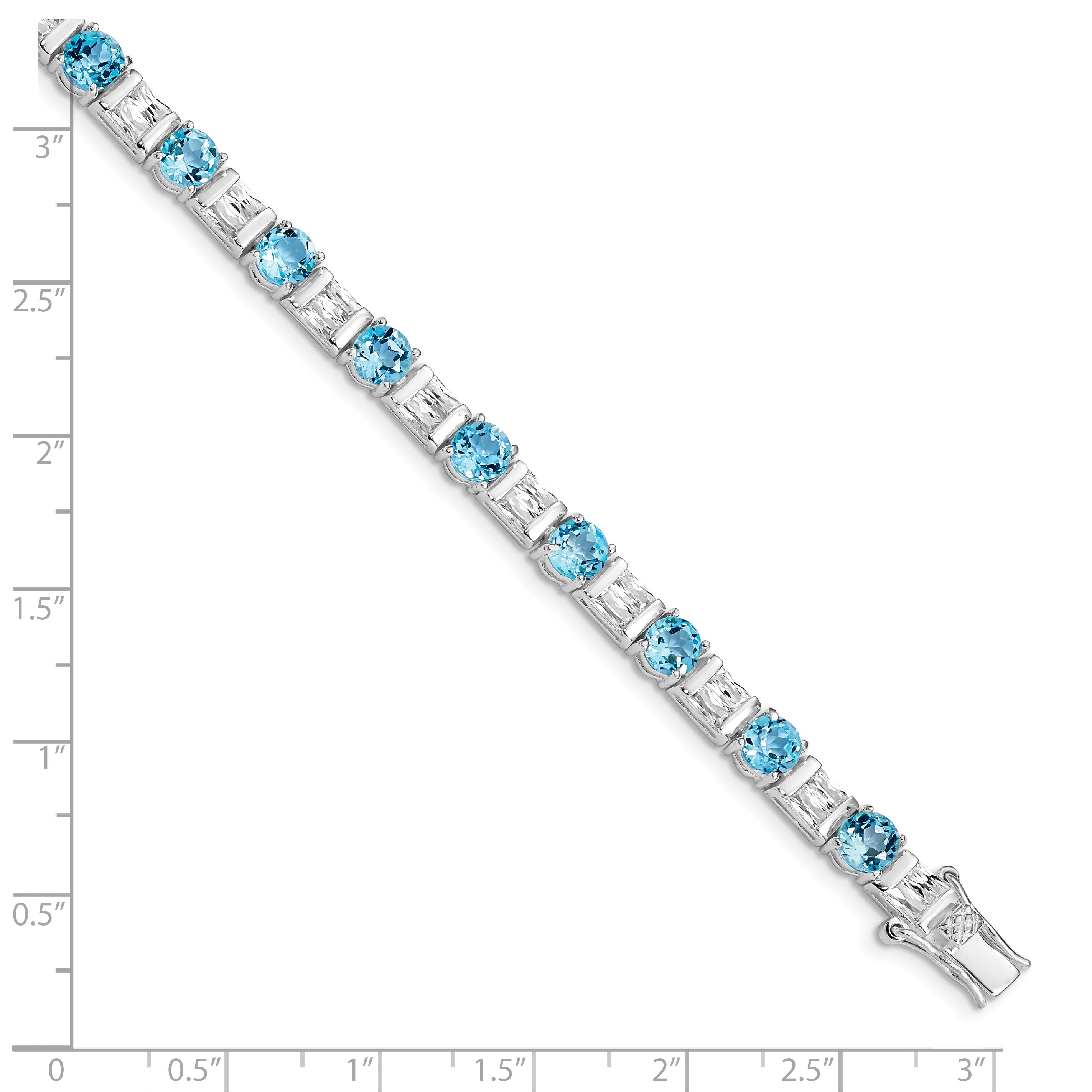 Sterling Silver Rhodium-plated BlueTopaz and CZ Bracelet