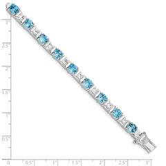 Sterling Silver Rhodium-plated BlueTopaz and CZ Bracelet