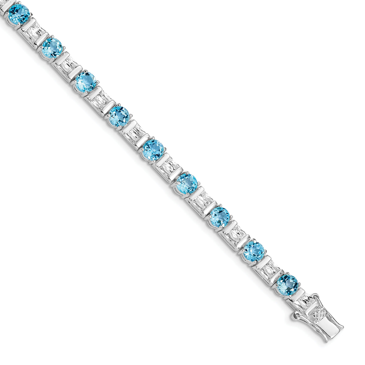 Sterling Silver Rhodium-plated BlueTopaz and CZ Bracelet