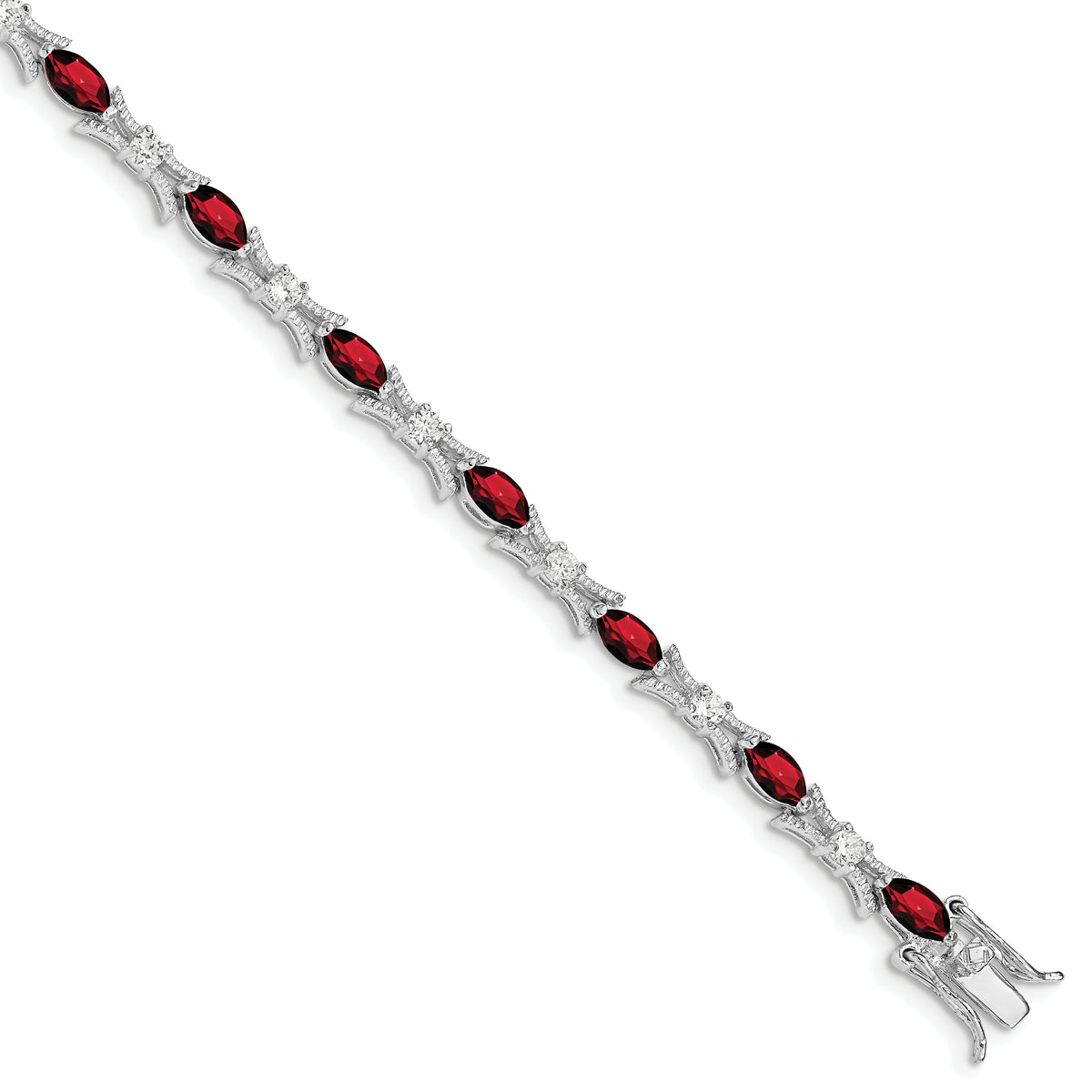 Sterling Silver Rhodium-plated Garnet and CZ Bracelet