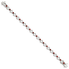 Sterling Silver Rhodium-plated Garnet Heart Bracelet