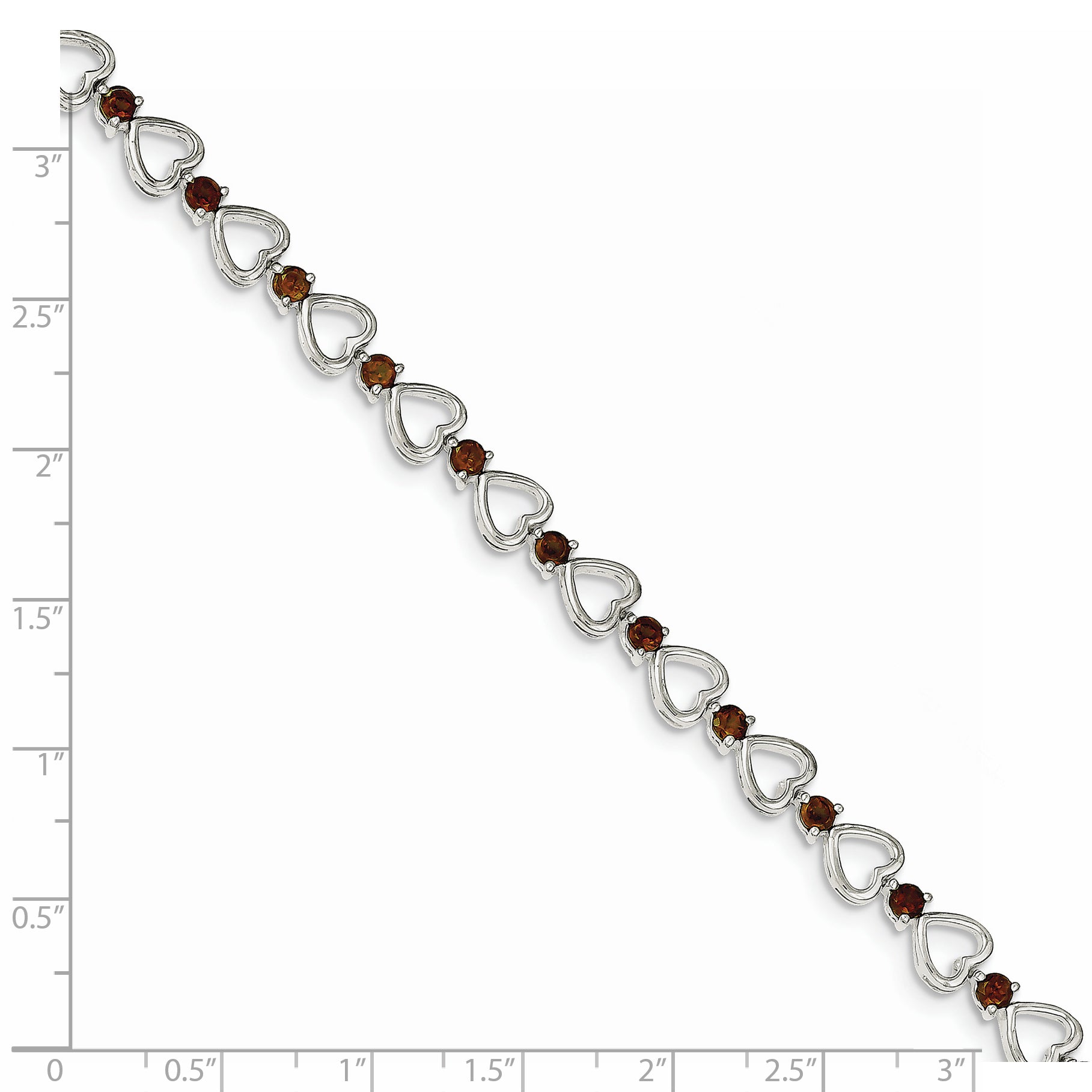 Sterling Silver Rhodium-plated Garnet Heart Bracelet