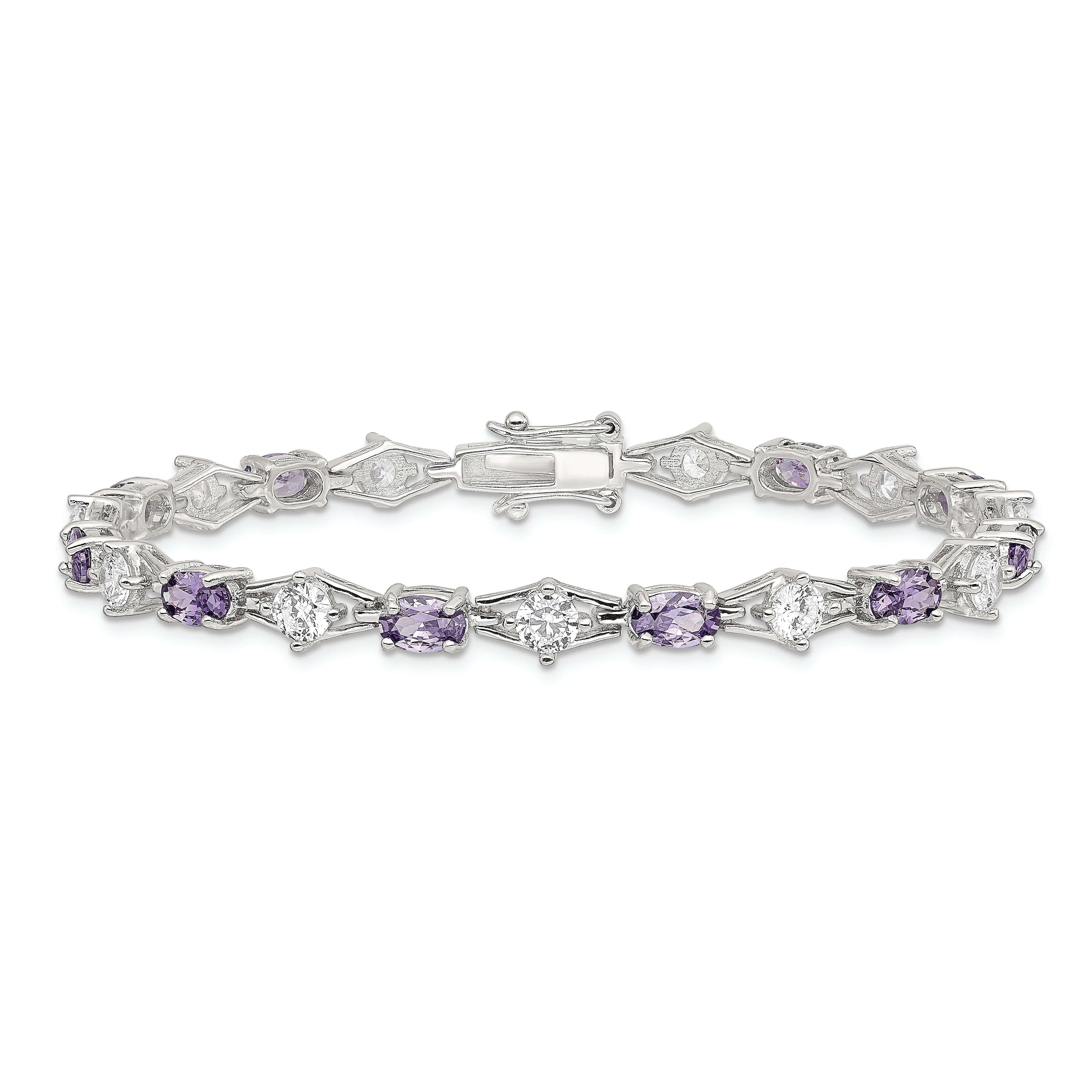 Sterling Silver Rhodium-plated Purple and Clear CZ Bracelet