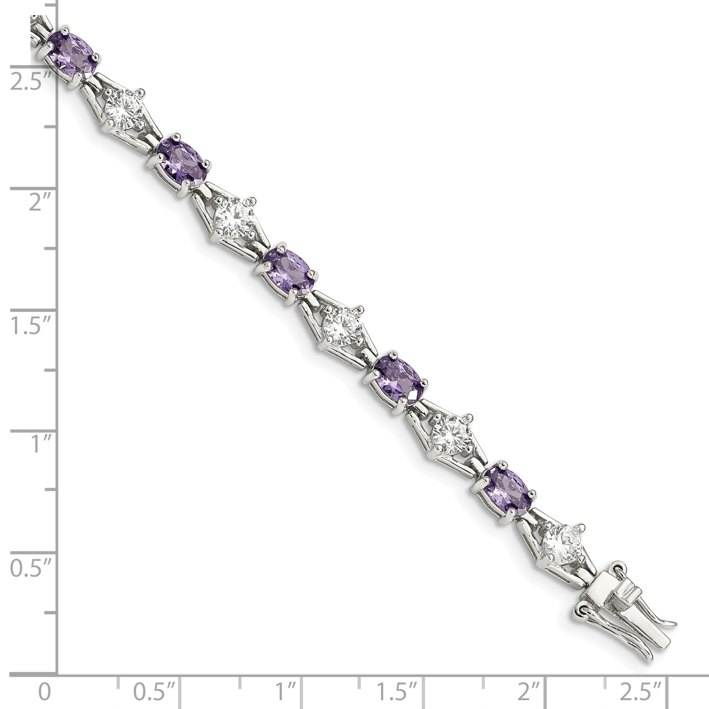 Sterling Silver Rhodium-plated Purple and Clear CZ Bracelet