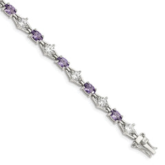 Sterling Silver Rhodium-plated Purple and Clear CZ Bracelet