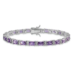 Sterling Silver Rhodium-plated Purple and Clear CZ Bracelet