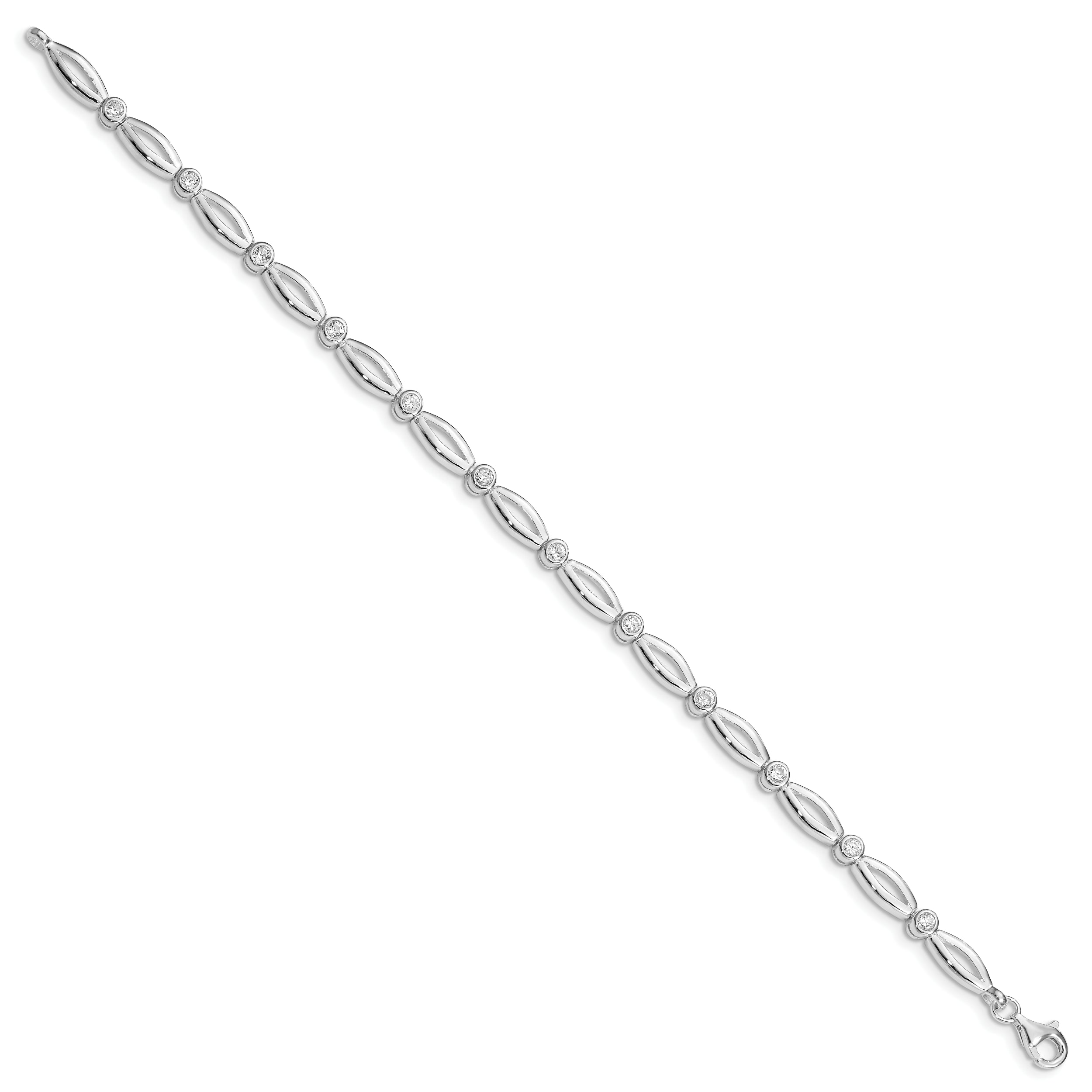 Sterling Silver Rhodium-plated 7inch Polished Fancy CZ Bracelet