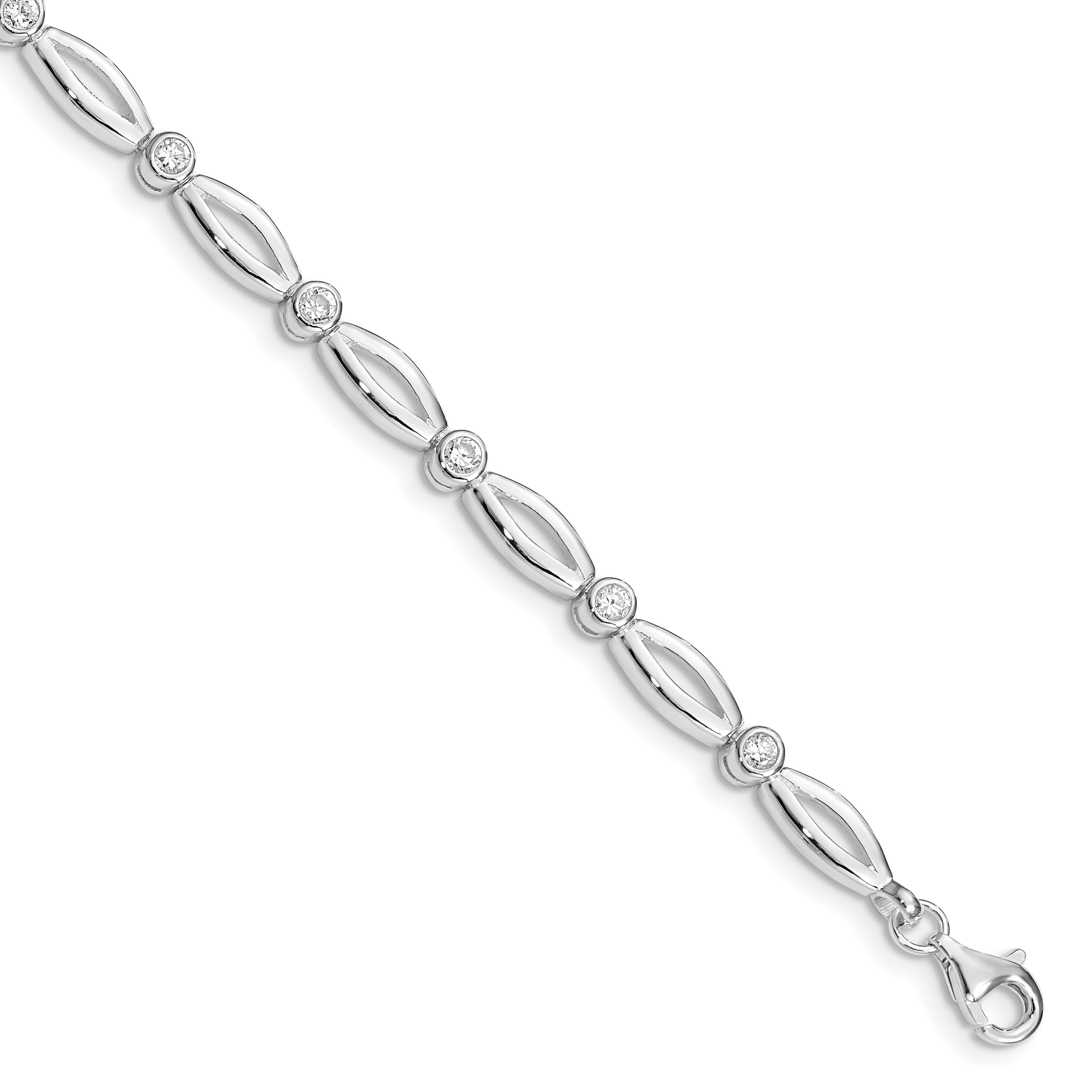 Sterling Silver Rhodium-plated 7inch Polished Fancy CZ Bracelet