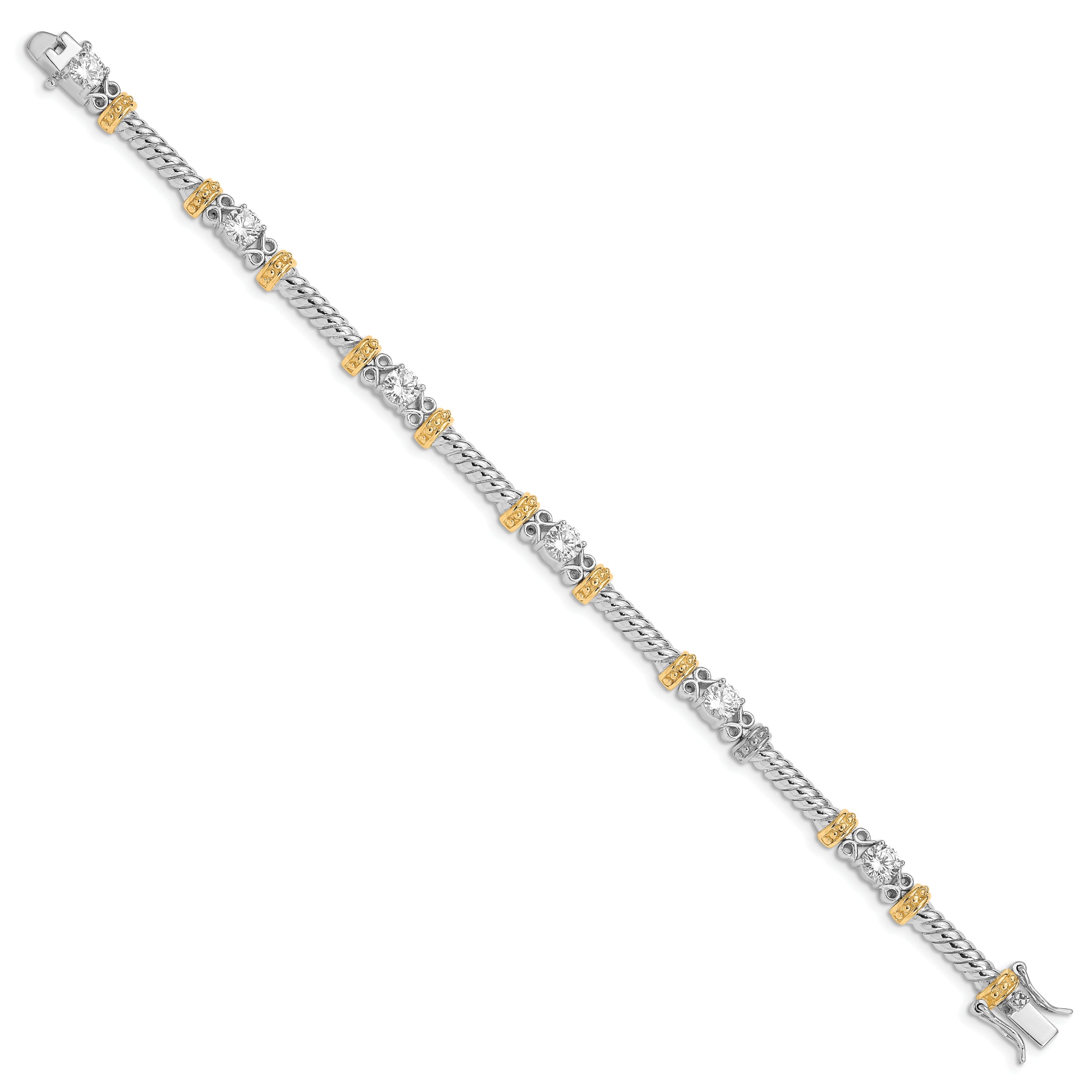 Sterling Silver Rhodium-plated and Vermeil CZ Bracelet