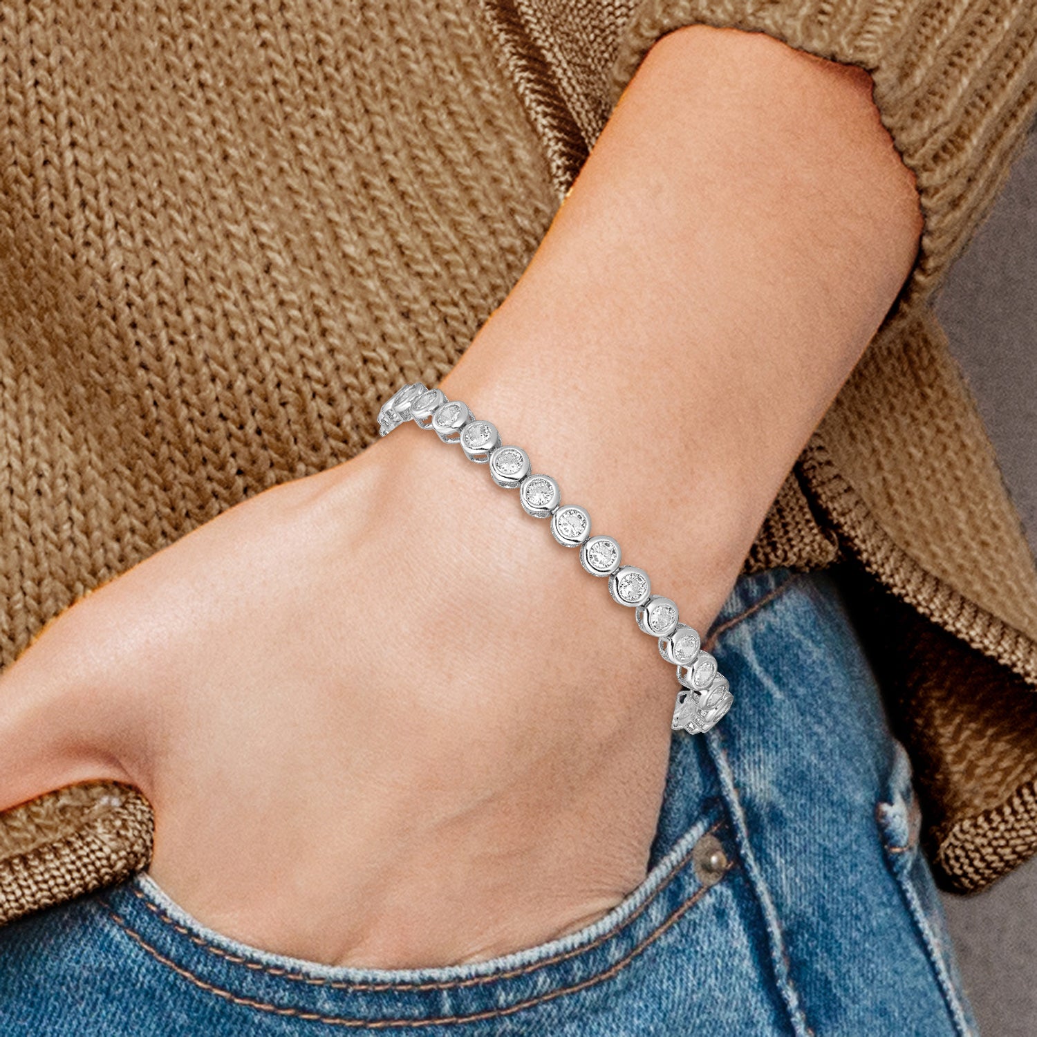 Sterling Silver Rhodium-plated CZ Tennis Bracelet