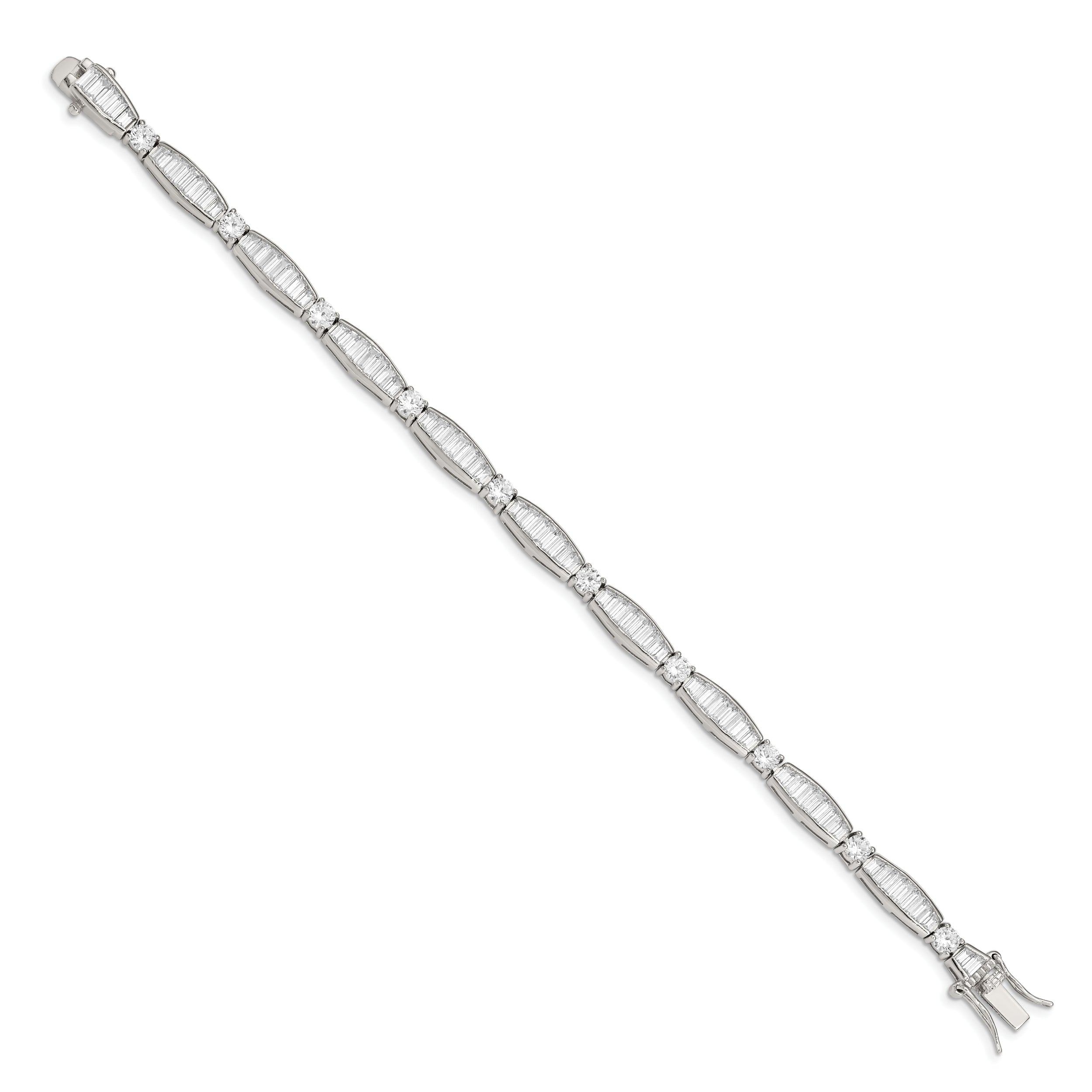 Sterling Silver Rhodium-plated Baguette and Round CZ Bracelet