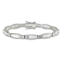 Sterling Silver Rhodium-plated Baguette and Round CZ Bracelet