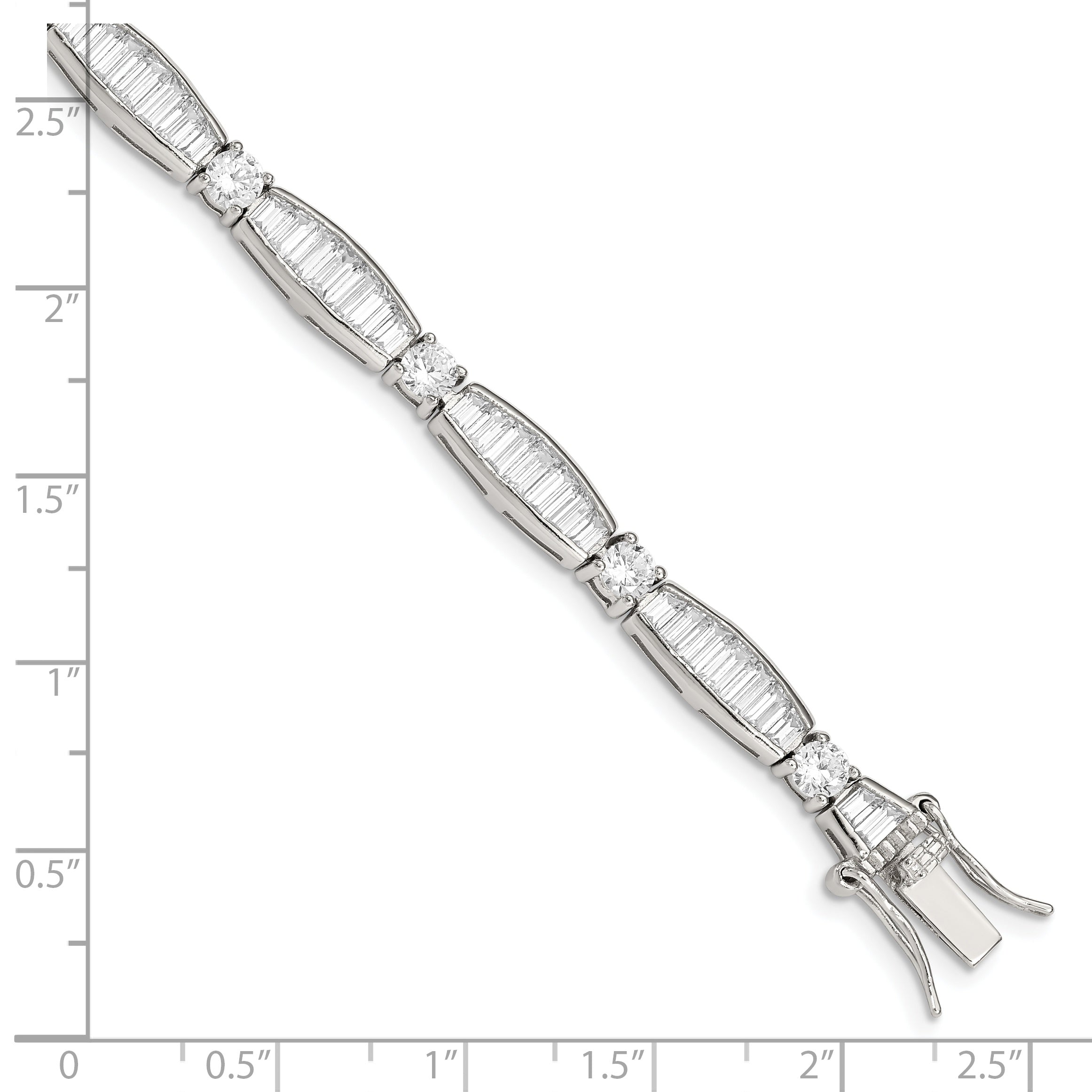 Sterling Silver Rhodium-plated Baguette and Round CZ Bracelet