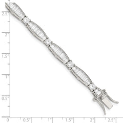 Sterling Silver Rhodium-plated Baguette and Round CZ Bracelet