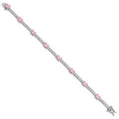 Sterling Silver Rhodium-plated 7inch Pink and Clear CZ Bracelet